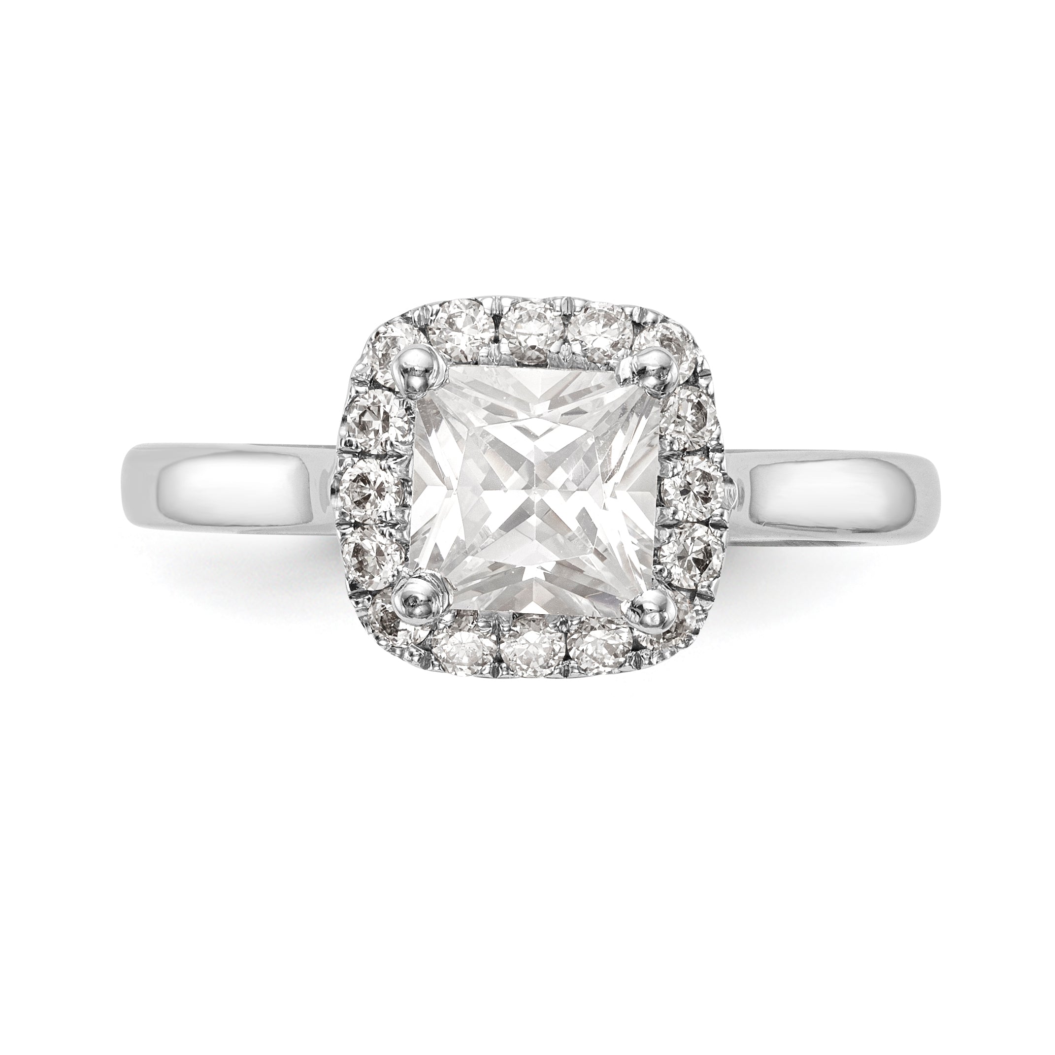 14K White Gold Princess Simulated Diamond Cushion Halo Engagement Ring