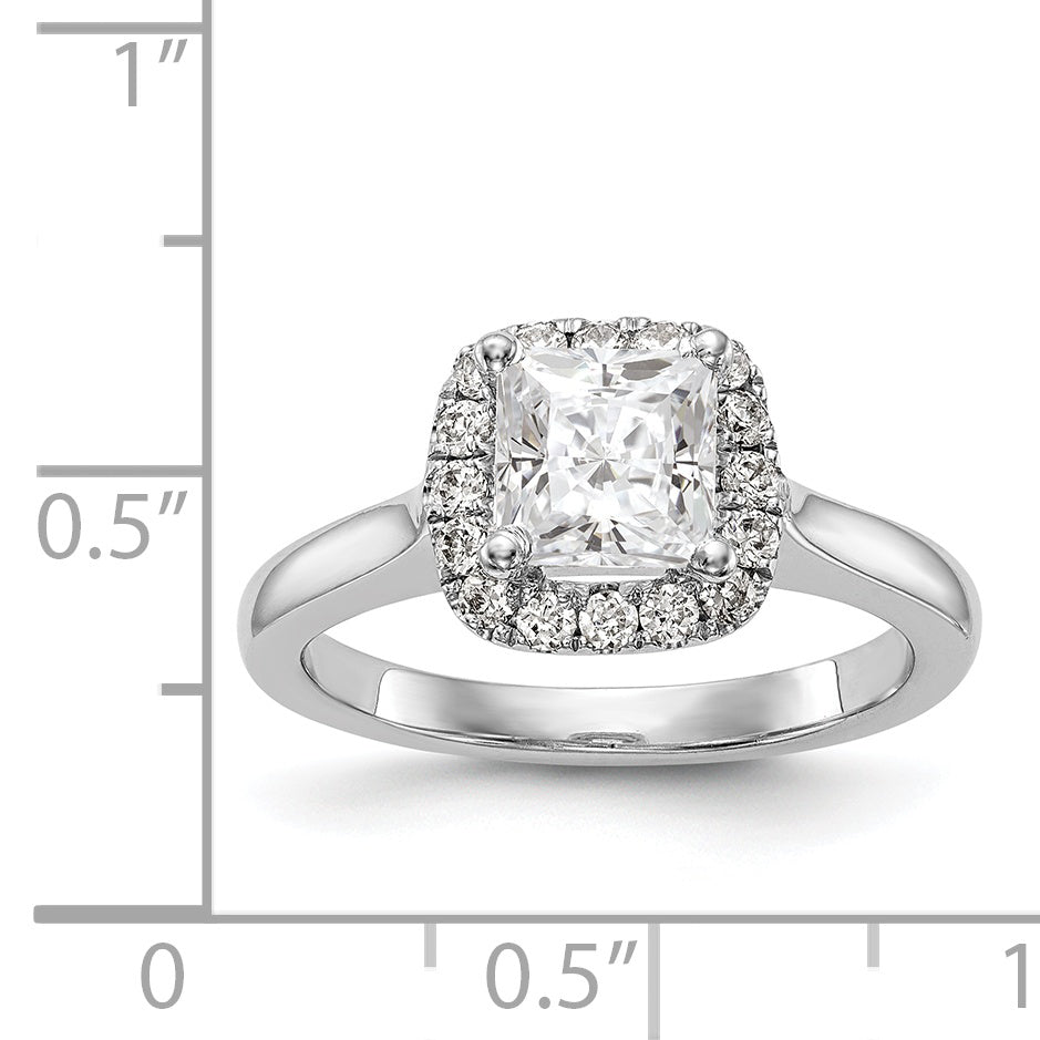 14K White Gold Princess Simulated Diamond Cushion Halo Engagement Ring
