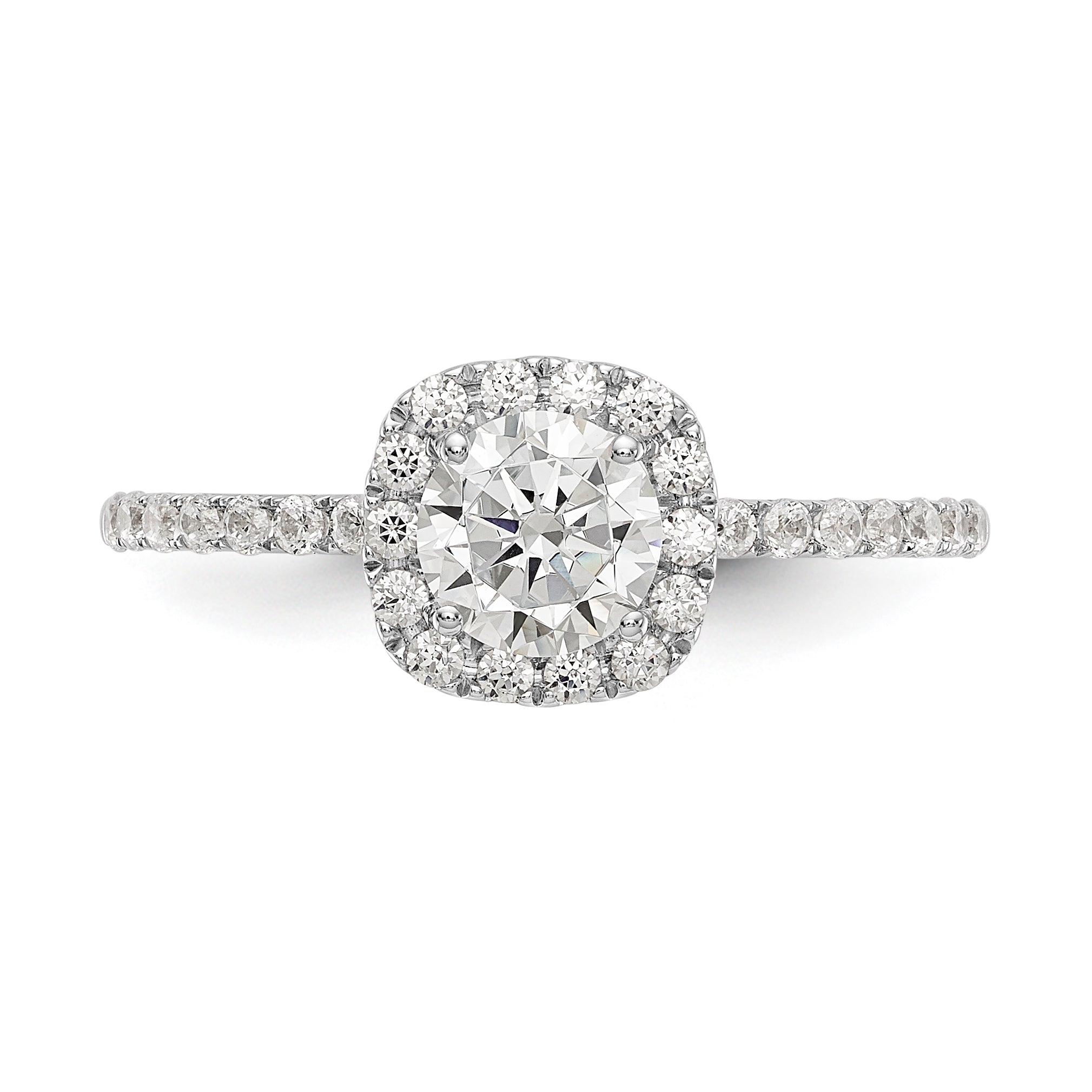 14K White Gold Round Simulated Diamond Cushion Halo Engagement Ring