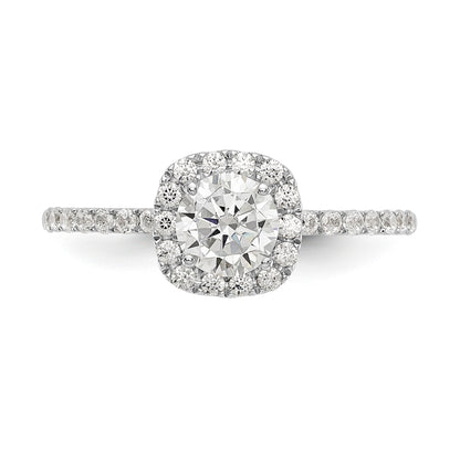 14K White Gold Round Simulated Diamond Cushion Halo Engagement Ring