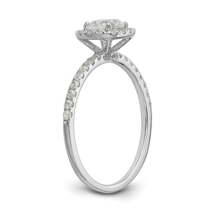 14K White Gold Round Simulated Diamond Cushion Halo Engagement Ring