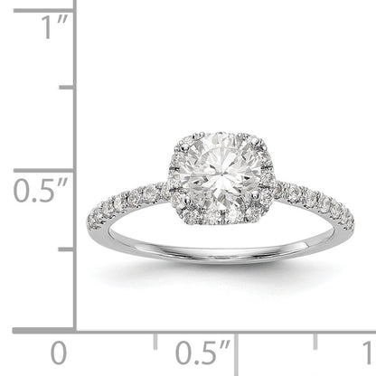 14K White Gold Round Simulated Diamond Cushion Halo Engagement Ring