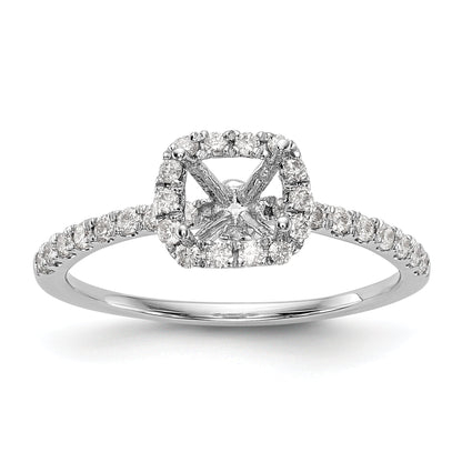 14K White Gold Round Simulated Diamond Cushion Halo Engagement Ring