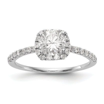 14K White Gold Round Simulated Diamond Cushion Halo Engagement Ring