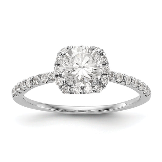 14K White Gold Round Simulated Diamond Cushion Halo Engagement Ring