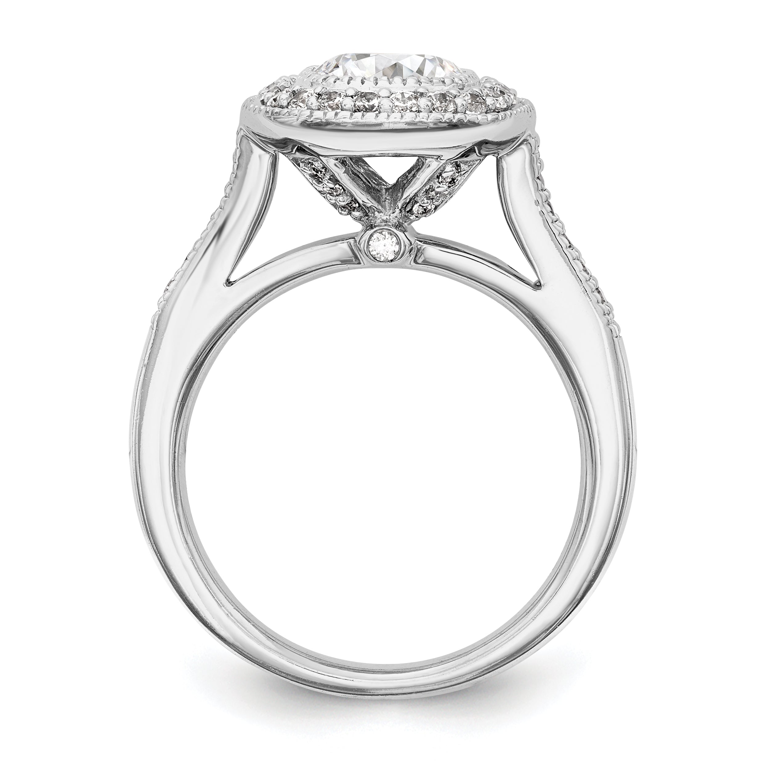 14K White Gold Round Simulated Diamond Cushion Halo Engagement Ring