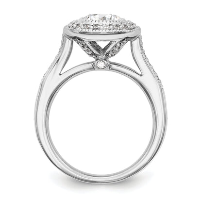 14K White Gold Round Simulated Diamond Cushion Halo Engagement Ring