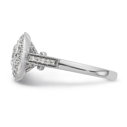 14K White Gold Round Simulated Diamond Cushion Halo Engagement Ring