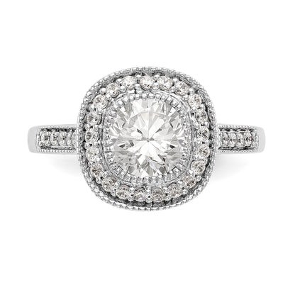14K White Gold Round Simulated Diamond Cushion Halo Engagement Ring