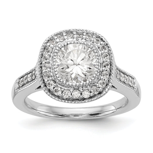 14K White Gold Round Simulated Diamond Cushion Halo Engagement Ring