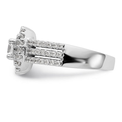 14K White Gold Round Simulated Diamond Cushion Halo Engagement Ring