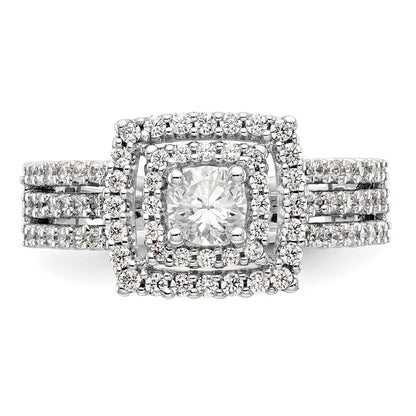 14K White Gold Round Simulated Diamond Cushion Halo Engagement Ring