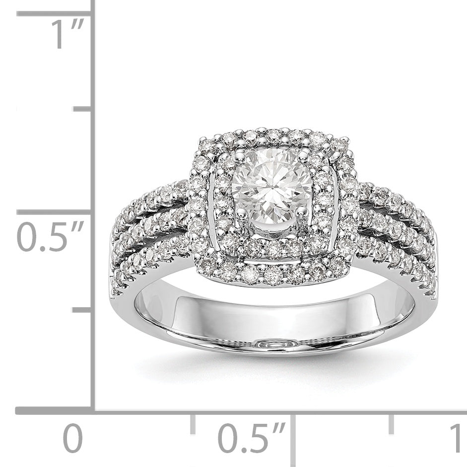 14K White Gold Round Simulated Diamond Cushion Halo Engagement Ring