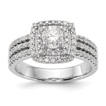 14K White Gold Round Simulated Diamond Cushion Halo Engagement Ring