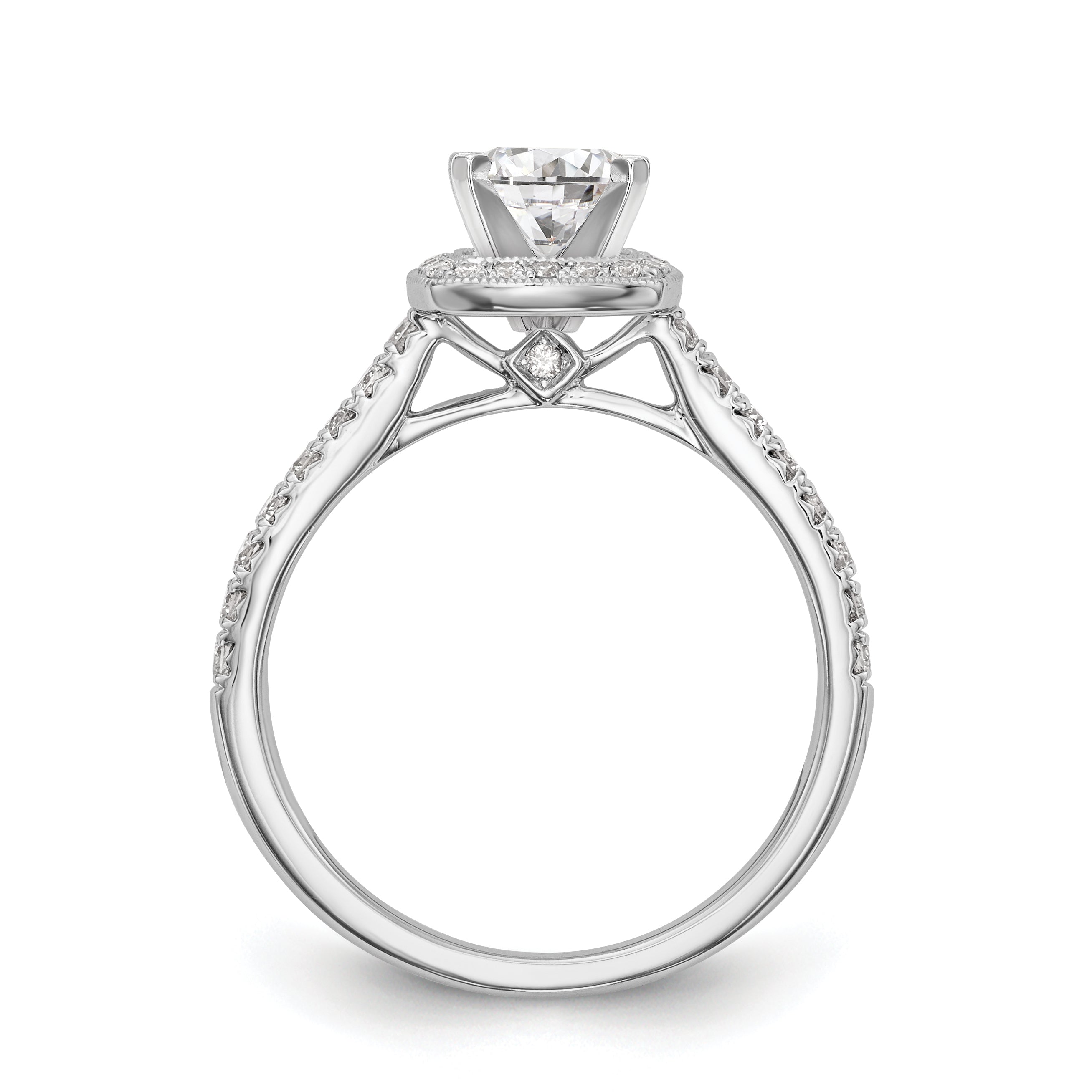 14K White Gold Peg Set Simulated Diamond Cushion Halo Engagement Ring