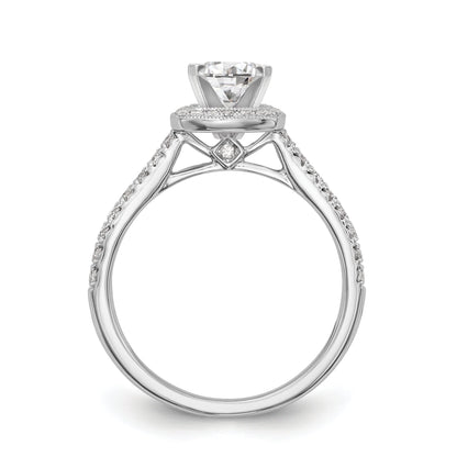 14K White Gold Peg Set Simulated Diamond Cushion Halo Engagement Ring