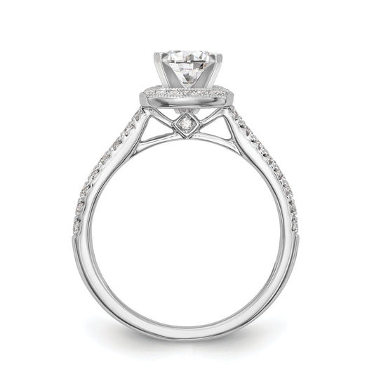 14K White Gold Peg Set Simulated Diamond Cushion Halo Engagement Ring