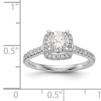 14K White Gold Peg Set Simulated Diamond Cushion Halo Engagement Ring