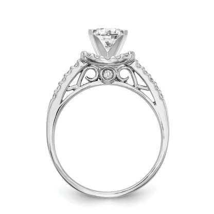 14K White Gold Peg Set Simulated Diamond Cushion Halo Engagement Ring