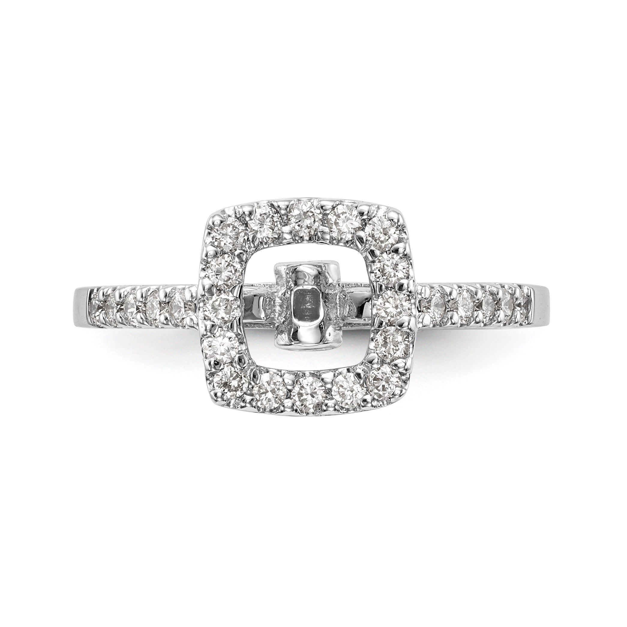 14K White Gold Peg Set Simulated Diamond Cushion Halo Engagement Ring
