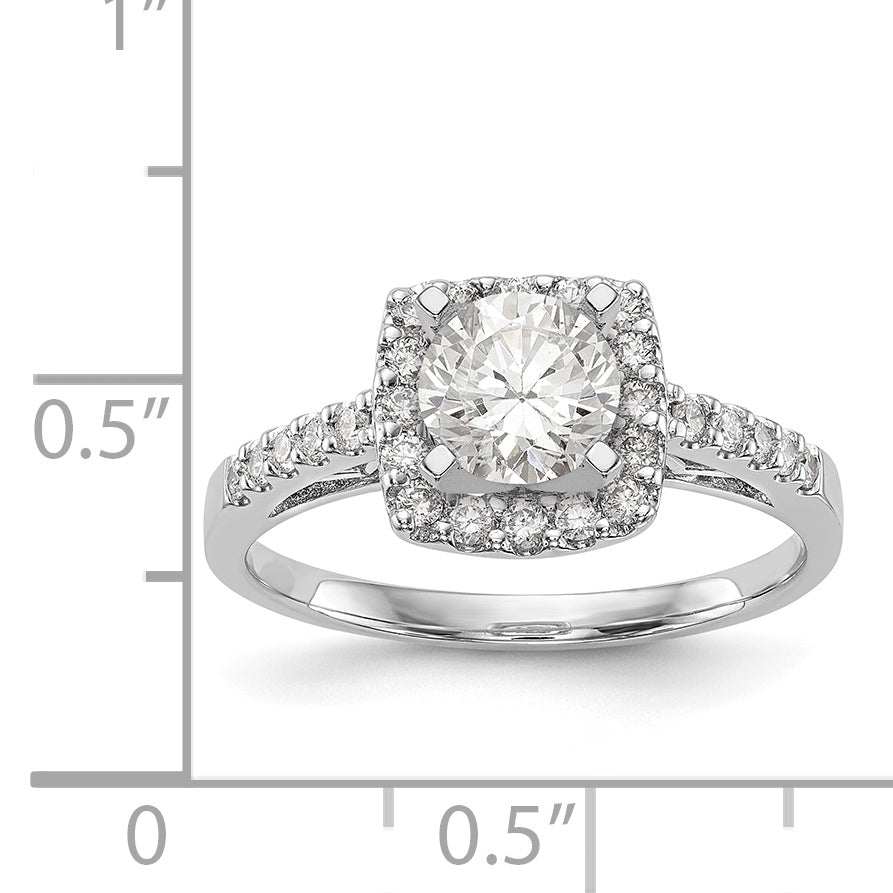 14K White Gold Peg Set Simulated Diamond Cushion Halo Engagement Ring
