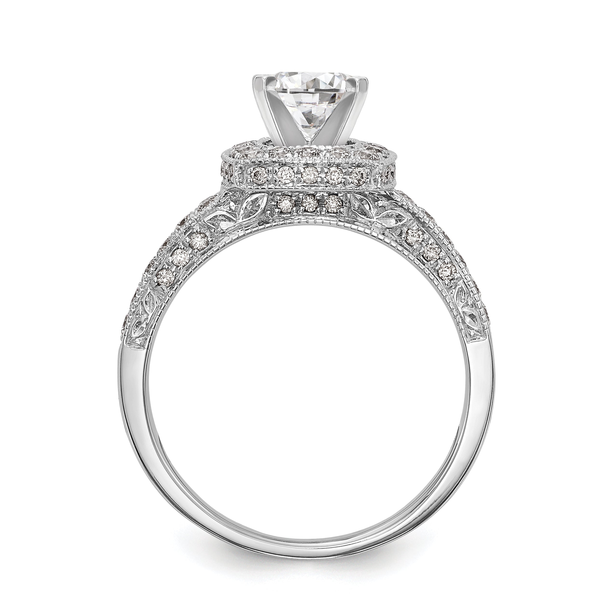 14K White Gold Peg Set Simulated Diamond Cushion Halo Engagement Ring