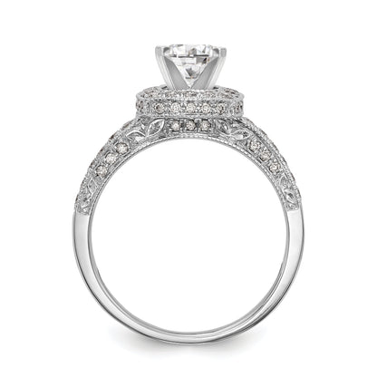 14K White Gold Peg Set Simulated Diamond Cushion Halo Engagement Ring