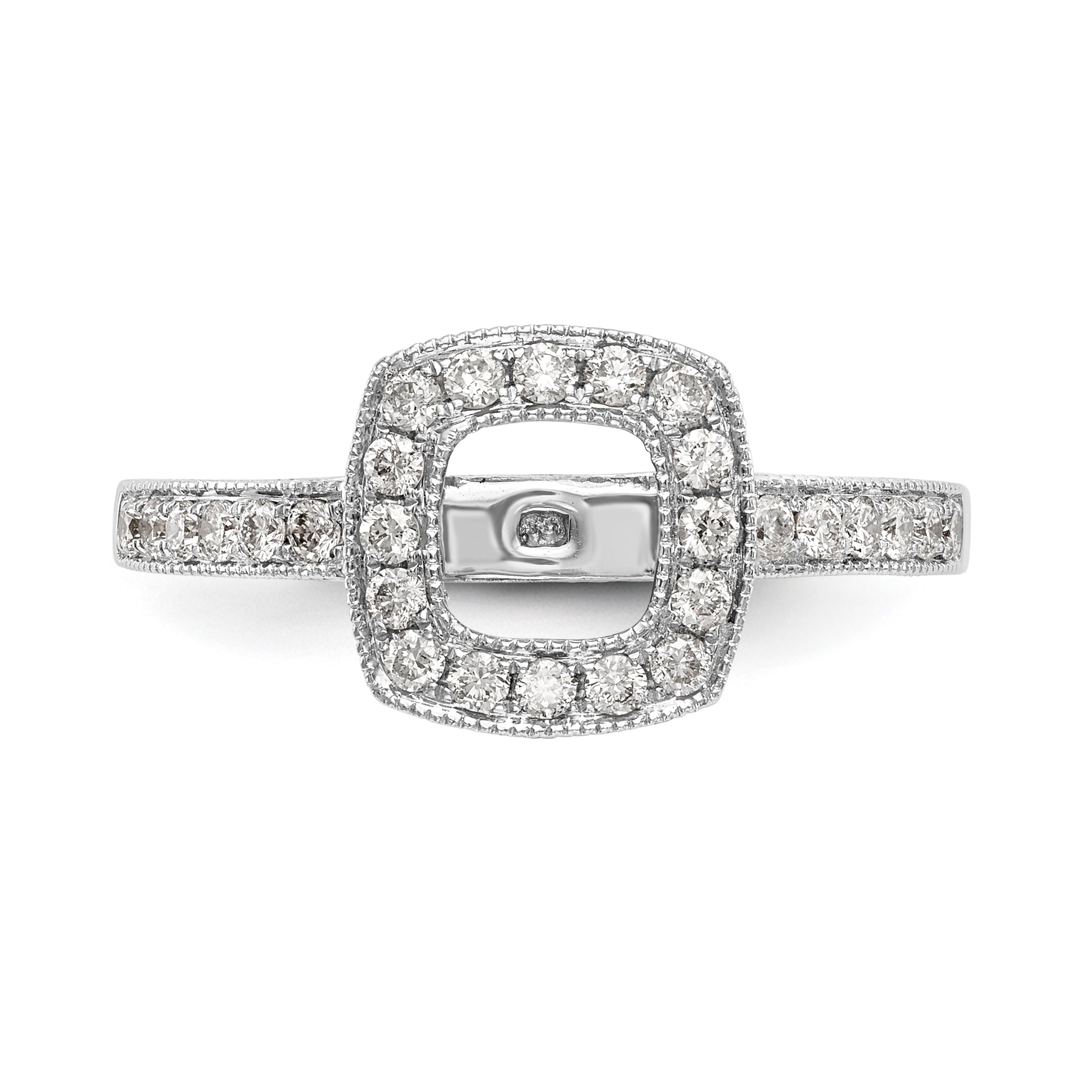 14K White Gold Peg Set Simulated Diamond Cushion Halo Engagement Ring