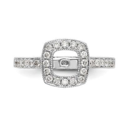 14K White Gold Peg Set Simulated Diamond Cushion Halo Engagement Ring