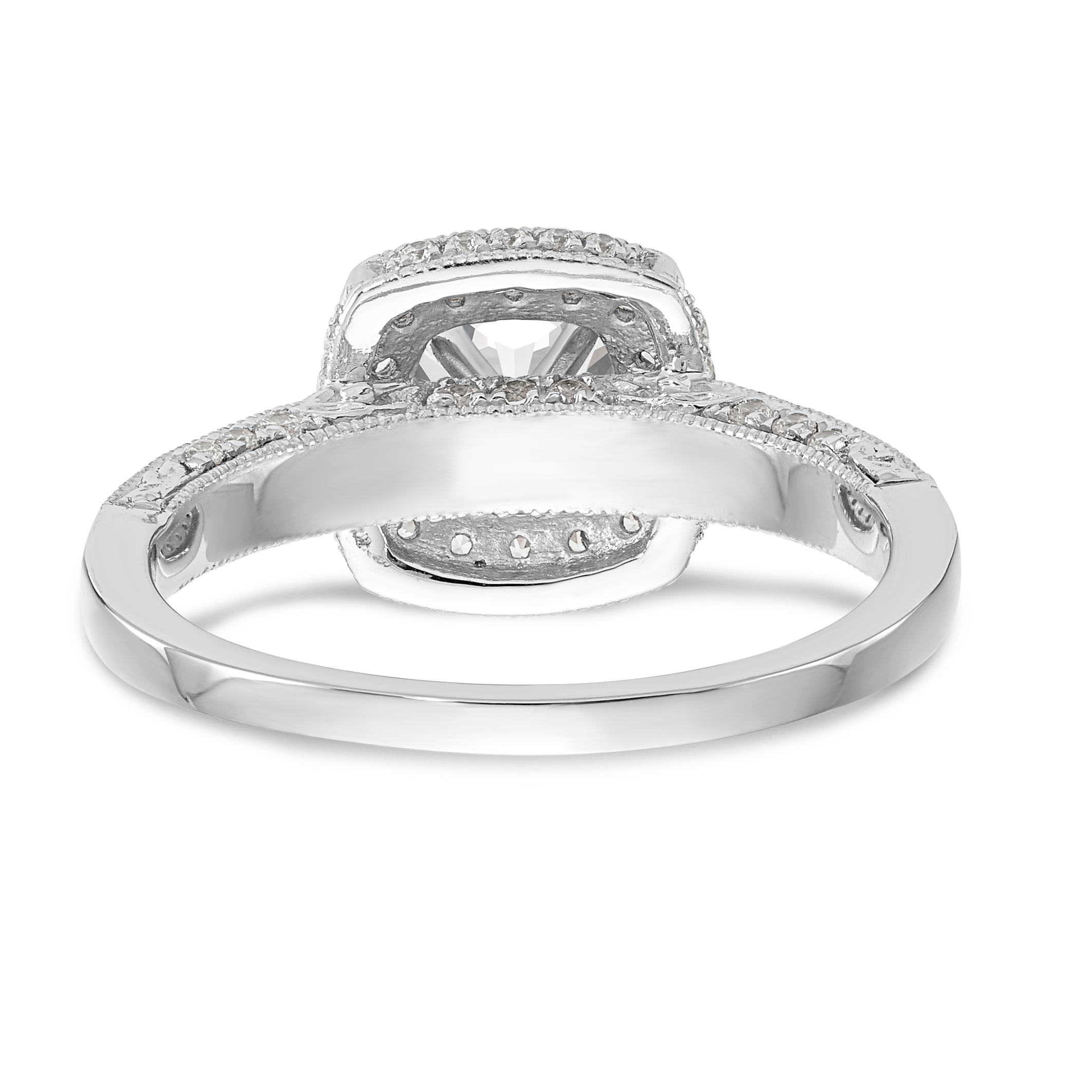 14K White Gold Peg Set Simulated Diamond Cushion Halo Engagement Ring