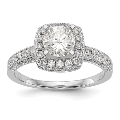 14K White Gold Peg Set Simulated Diamond Cushion Halo Engagement Ring