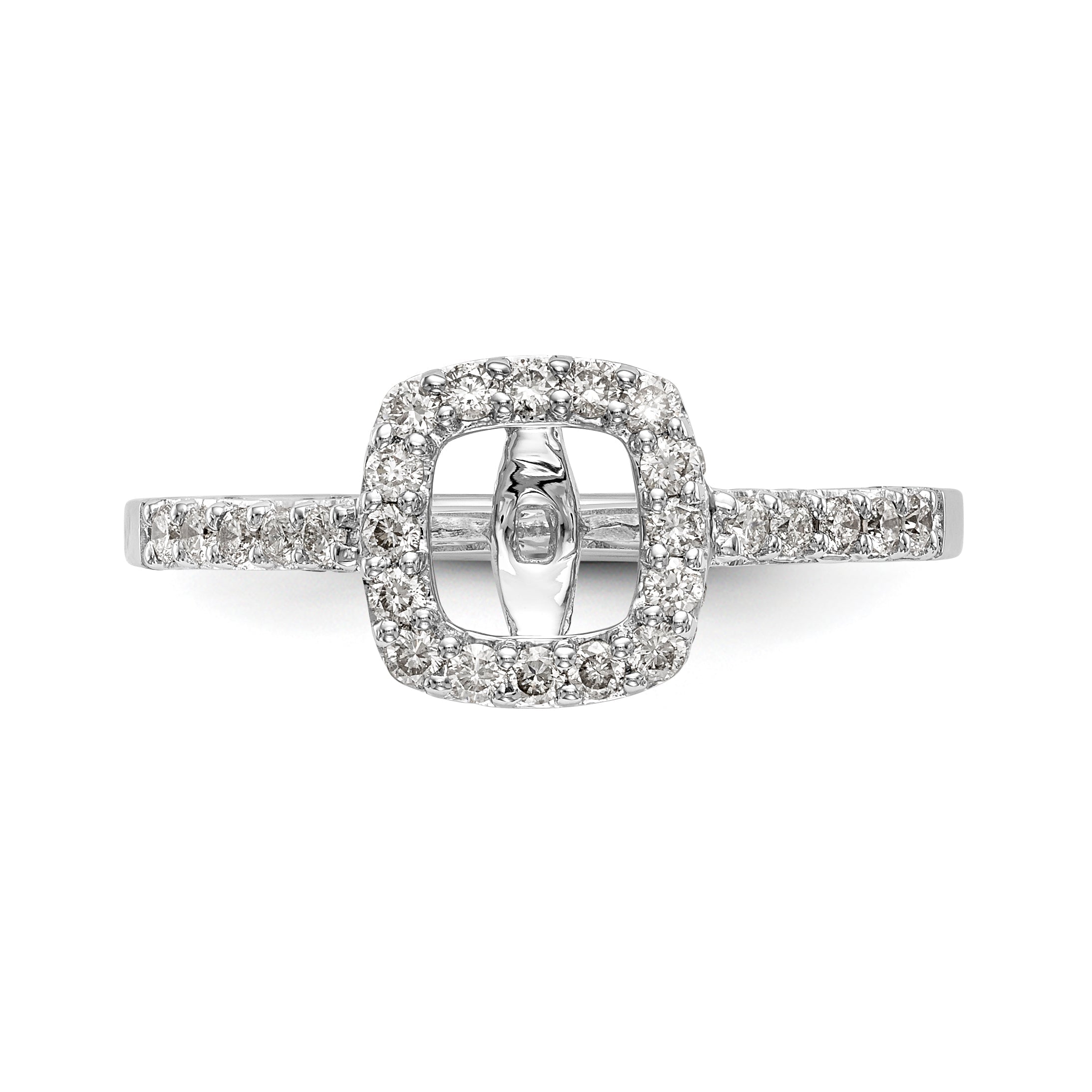 14K White Gold Peg Set Simulated Diamond Cushion Halo Engagement Ring