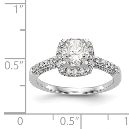 14K White Gold Peg Set Simulated Diamond Cushion Halo Engagement Ring
