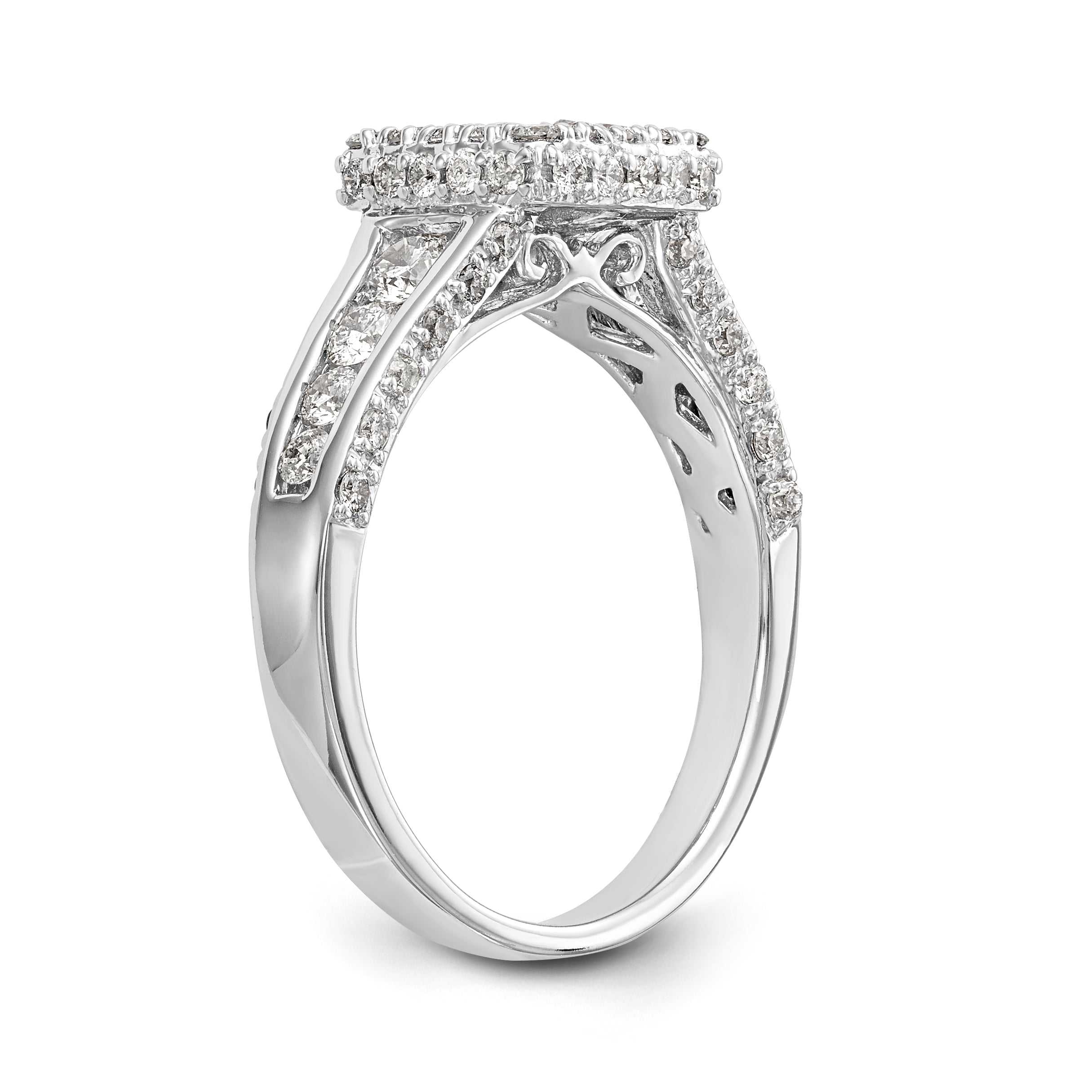 14K White Gold Peg Set Simulated Diamond Cushion Halo Engagement Ring