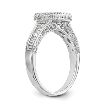 14K White Gold Peg Set Simulated Diamond Cushion Halo Engagement Ring