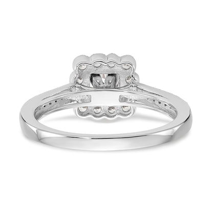 14K White Gold Peg Set Simulated Diamond Cushion Halo Engagement Ring