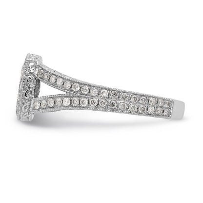 14K White Gold Peg Set Simulated Diamond Cushion Halo Engagement Ring