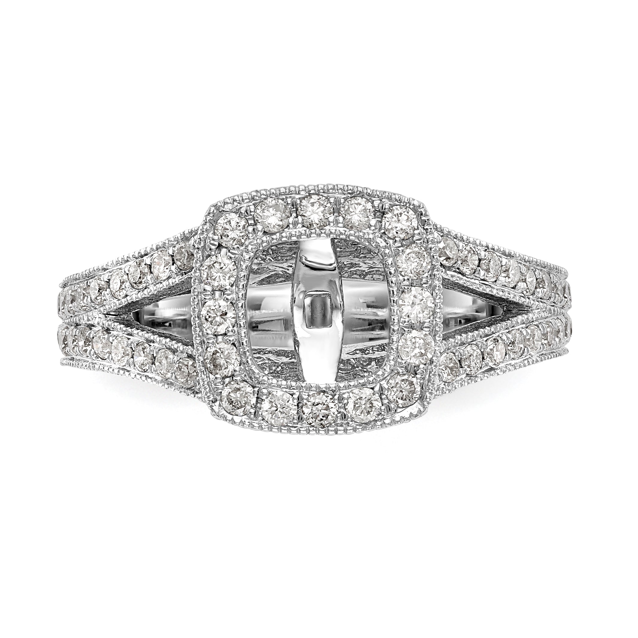 14K White Gold Peg Set Simulated Diamond Cushion Halo Engagement Ring
