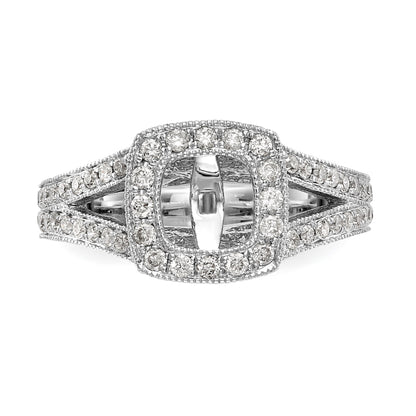 14K White Gold Peg Set Simulated Diamond Cushion Halo Engagement Ring