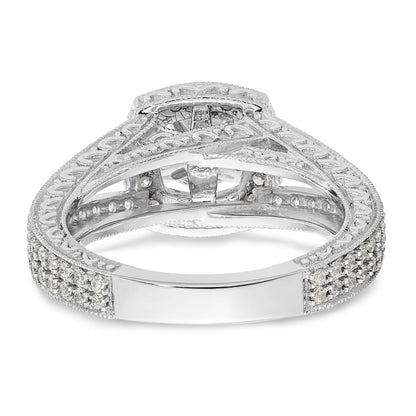 14K White Gold Peg Set Simulated Diamond Cushion Halo Engagement Ring