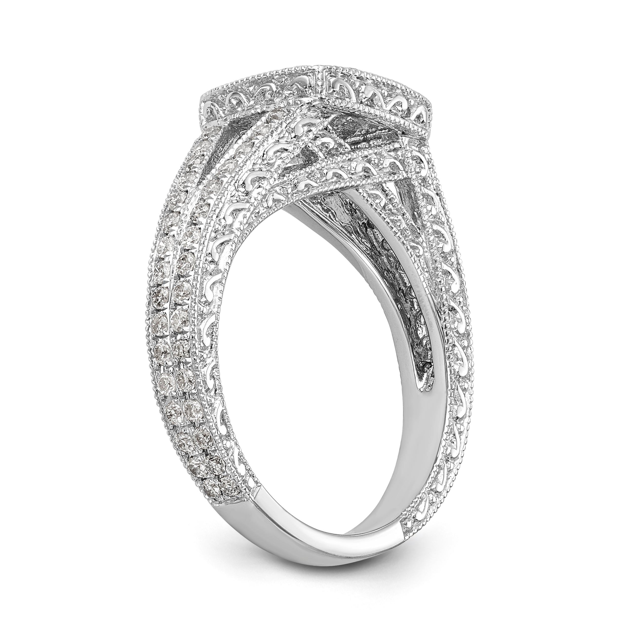 14K White Gold Peg Set Simulated Diamond Cushion Halo Engagement Ring