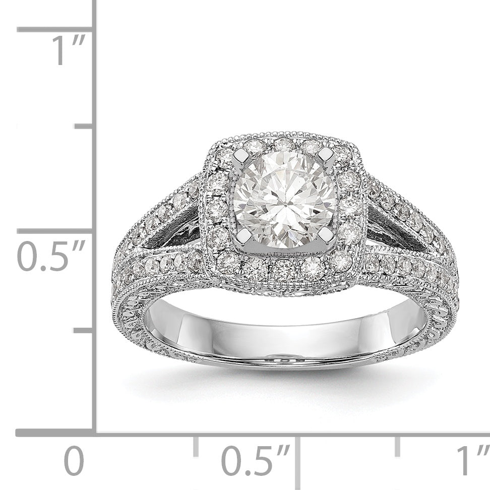 14K White Gold Peg Set Simulated Diamond Cushion Halo Engagement Ring