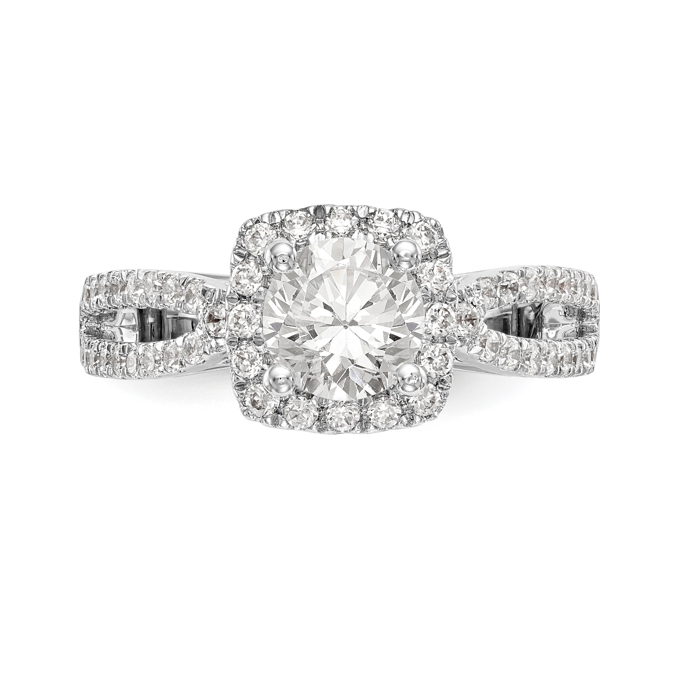 14kw Round Simulated Diamond Cushion Halo Engagement Ring