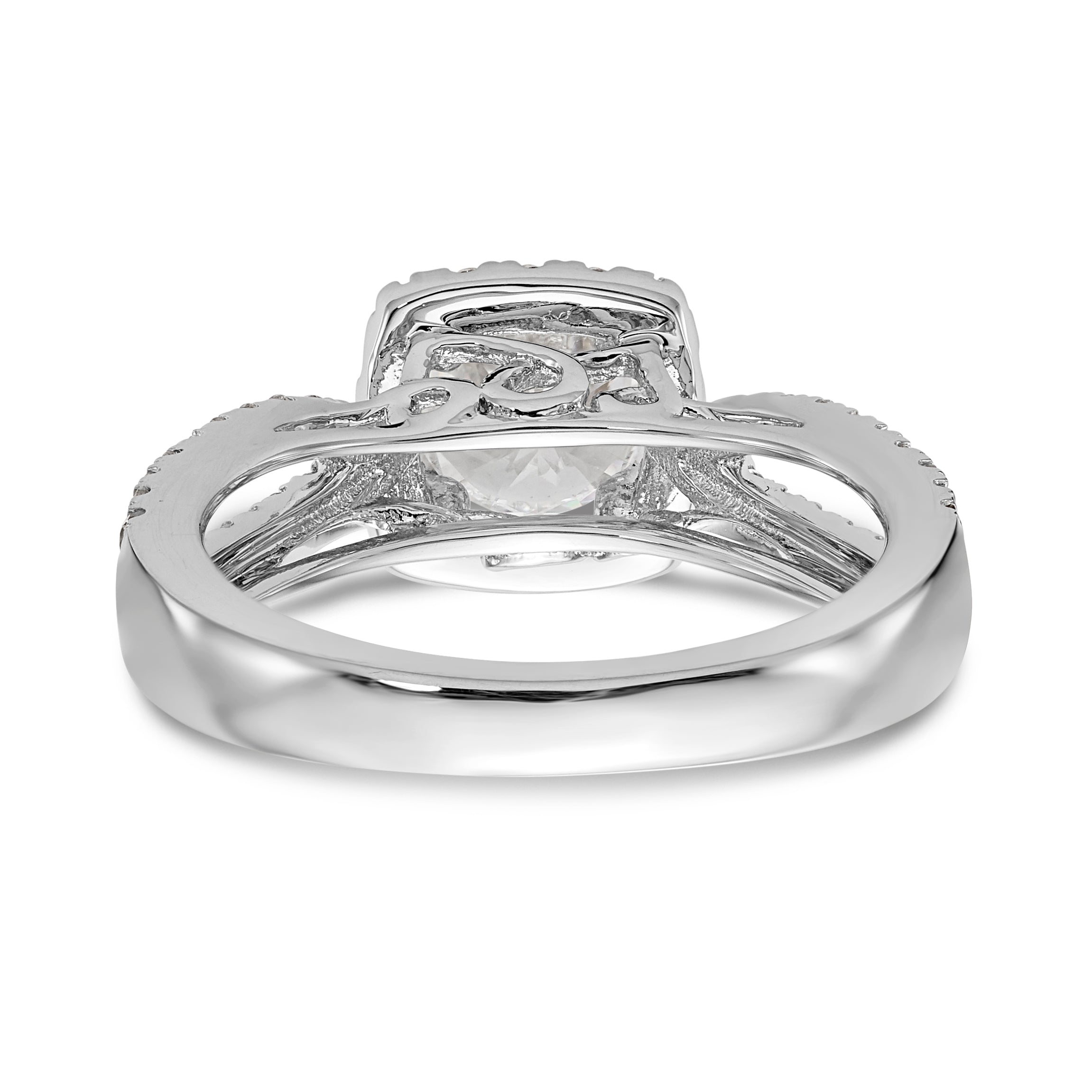14kw Round Simulated Diamond Cushion Halo Engagement Ring