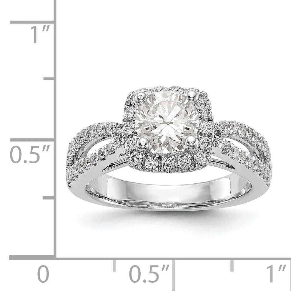 14kw Round Simulated Diamond Cushion Halo Engagement Ring