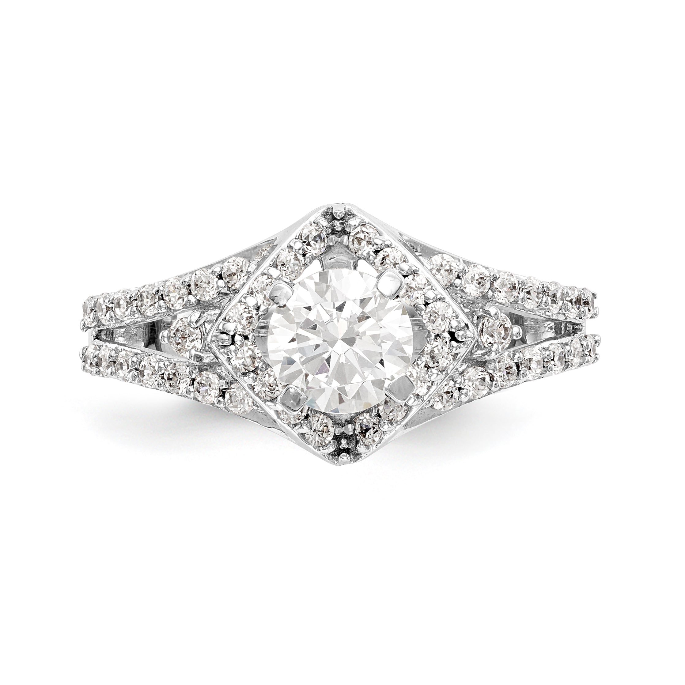 14kw Peg Set Simulated Diamond Cushion Halo Engagement Ring