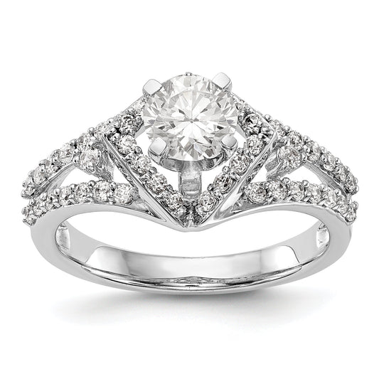 14kw Peg Set Simulated Diamond Cushion Halo Engagement Ring
