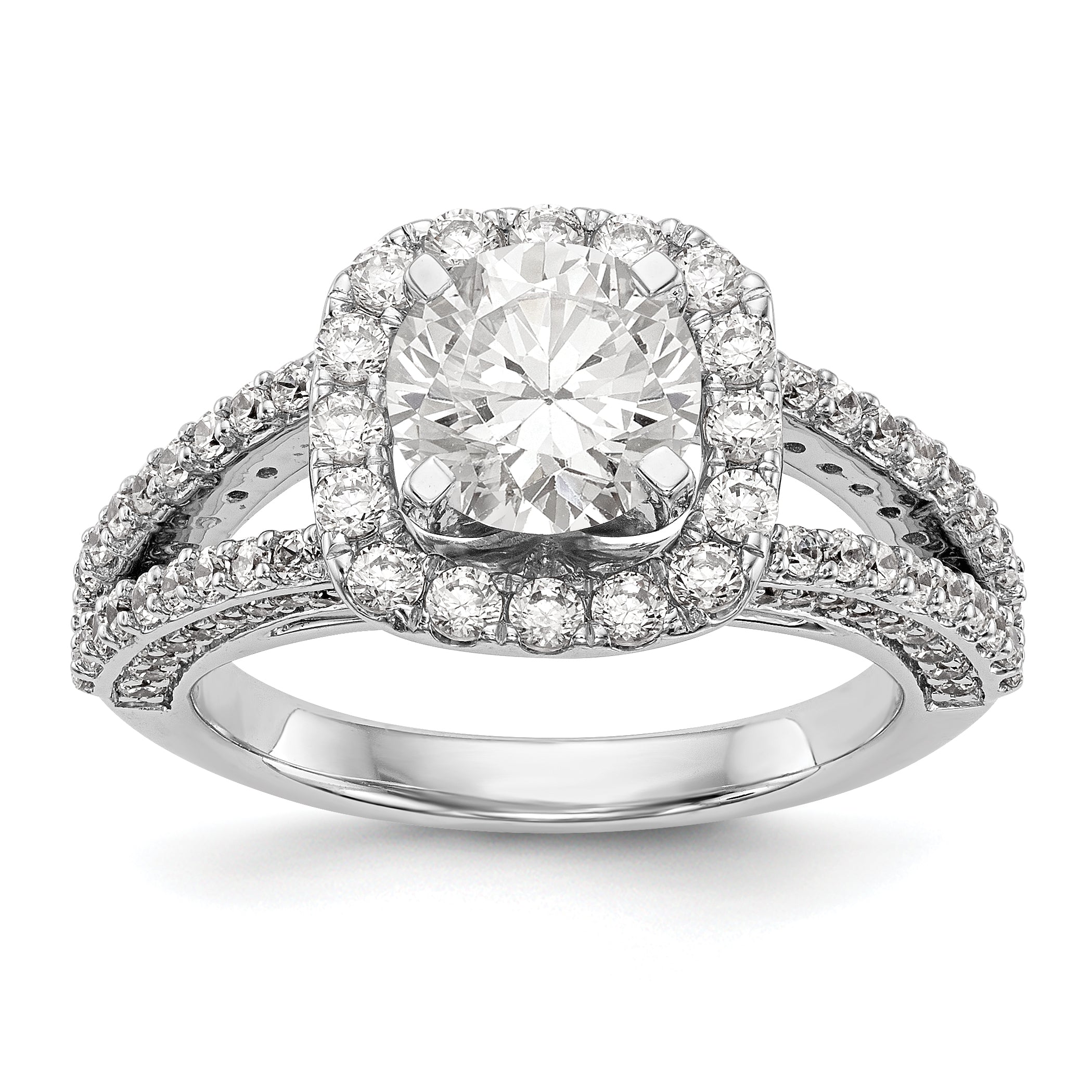 14kw Peg Set Simulated Diamond Cushion Halo Engagement Ring
