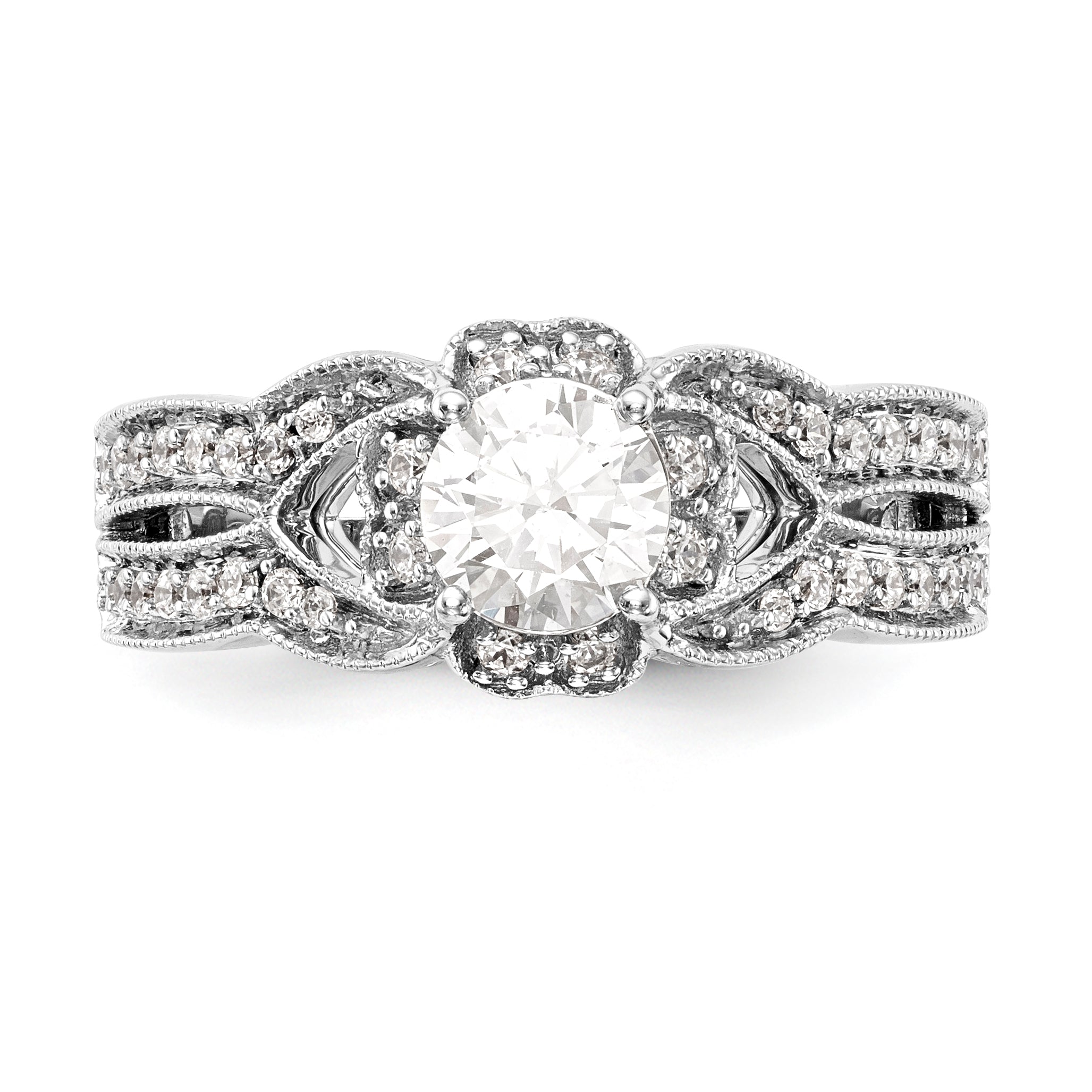 14K White Gold Simulated Diamond Halo Engagement Ring