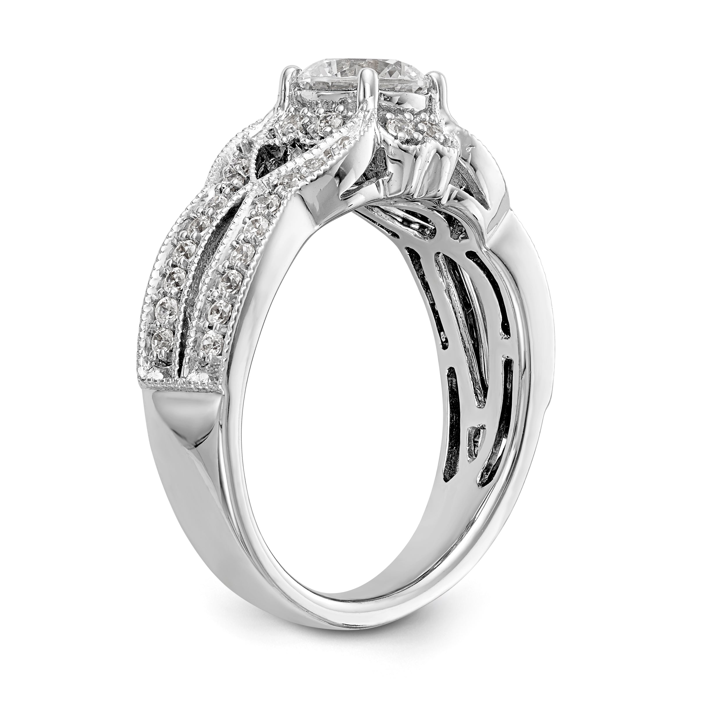 14K White Gold Simulated Diamond Halo Engagement Ring